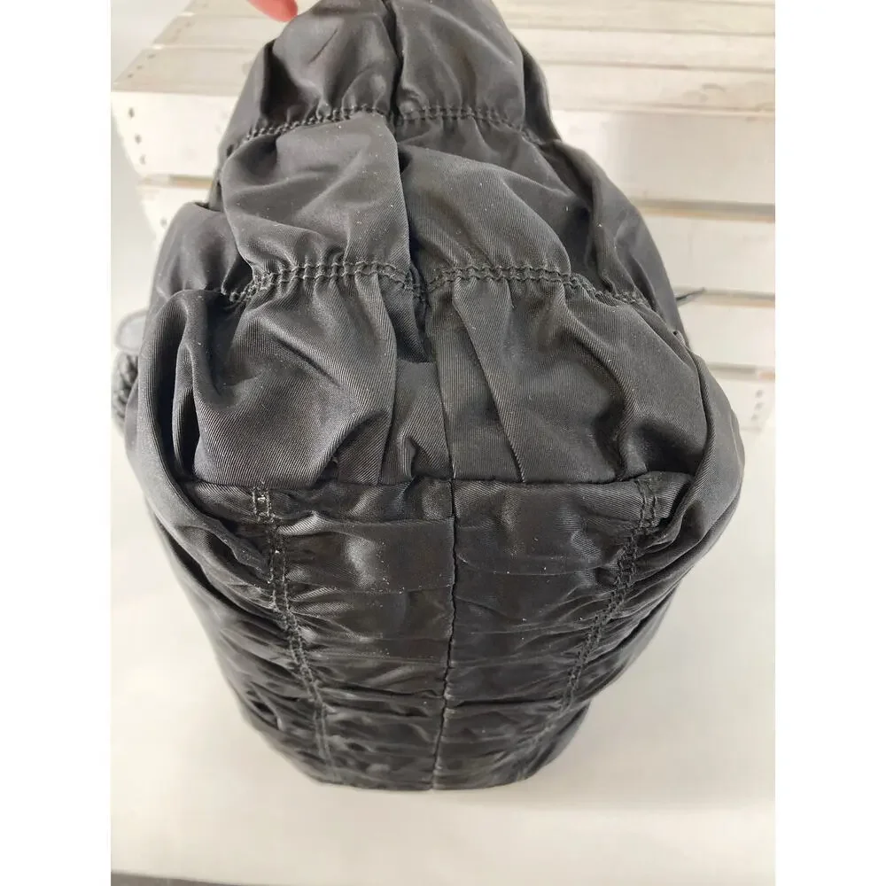 PRADA LARGE BLACK NYLON HANDBAG WITH BRAIDED LEATHER HANDLES - Picture 5 of 16